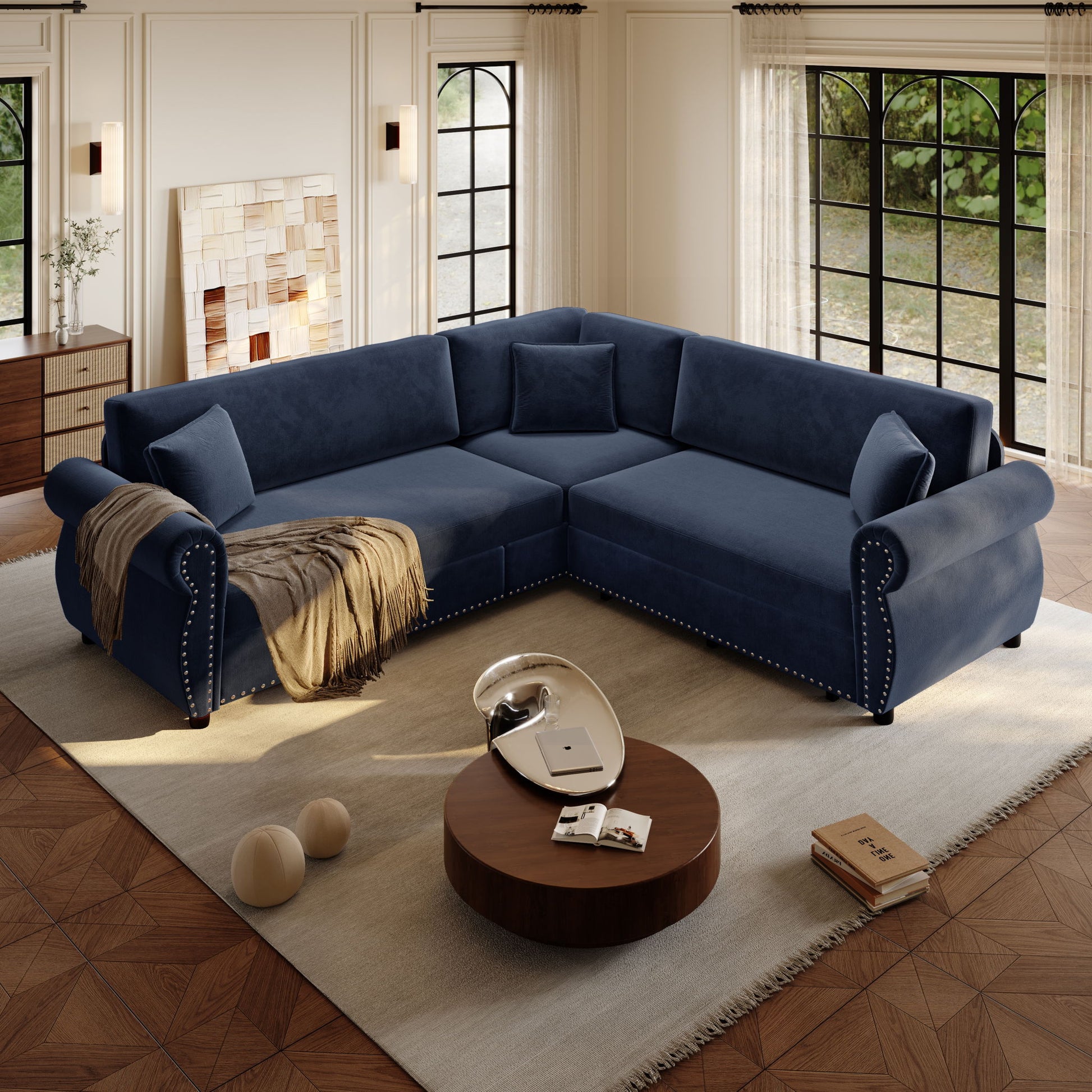 L-Shaped Sofa Couch With Pull-Out Bed Home Essentials