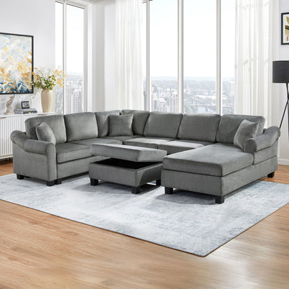 Contemporary U - Shaped Sectional Sofa With Movable Storage Ottoman Hearth and Haven