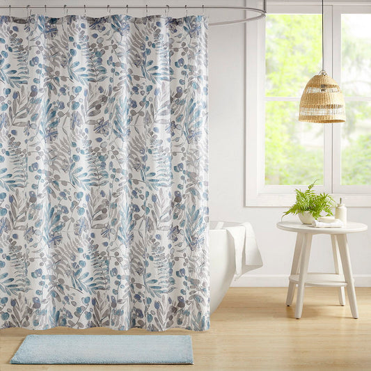 Bonnie - Printed Seersucker Shower Curtain - Blue