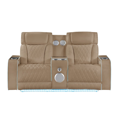 Electra - Power Reclining Loveseat With Power Headrests, Console, Speakers, Massage, LED Lighting And USB Control Matrix Furniture Group