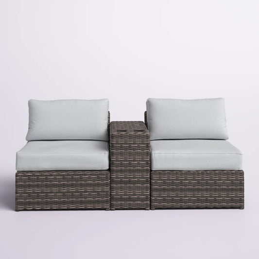 2 Person Wicker Conversation Set With Cushions, Weather Resistant LSI Patio Furniture