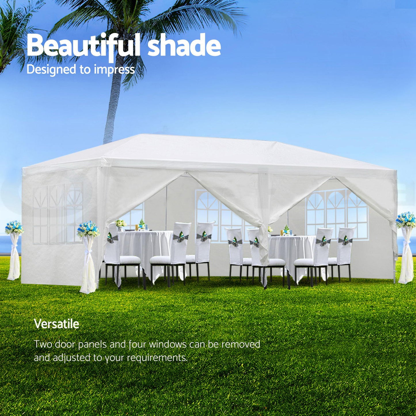 Wedding Party Canopy Tent Outdoor Gazebo With 6 Removable Sidewalls - White Home Essentials