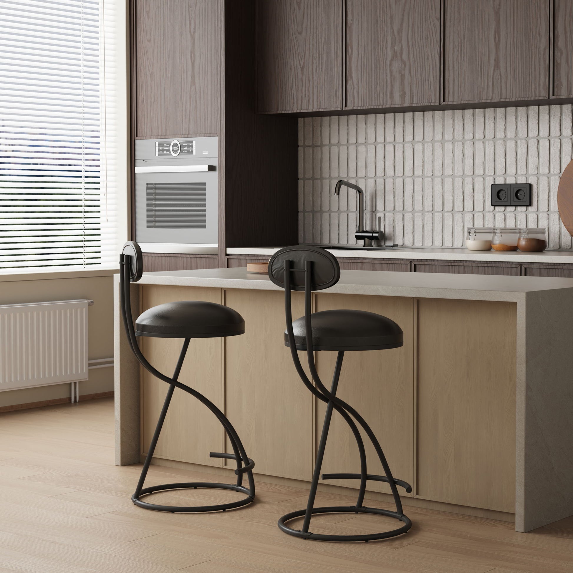 Bar Stools Upholstered Counter Height Barstools For Kitchen Island Modern PU Leather Dining Chairs With Footrest (Set of 2) Home Essentials