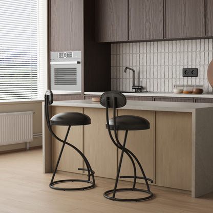 Bar Stools Upholstered Counter Height Barstools For Kitchen Island Modern PU Leather Dining Chairs With Footrest (Set of 2) Home Essentials