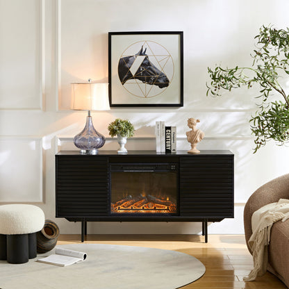 Oak Board Cabinet, The Middle Layer Board On Both Sides Of The Cabinet Can Be Adjusted, The Furnace Is Embedded In The Middle Grid With The Remote Control Home Essentials