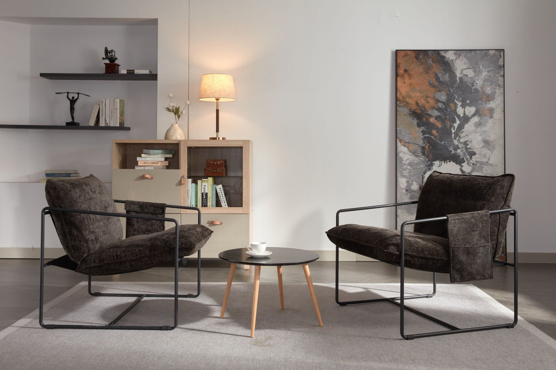 Upholstered Hanging Armchair With Arm Pocket Metal Frame (Set of 2), Crushed Foam Cushions And Skin-Friendly Braid For Living Room And Bedroom Home Essentials