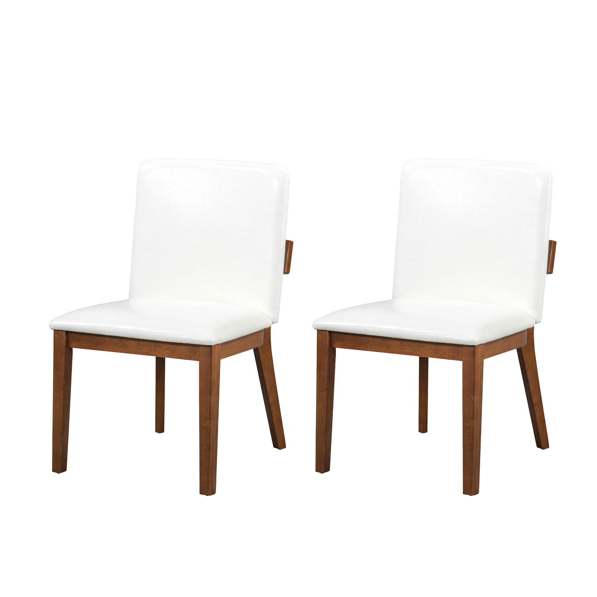 Modern Dining Chairs (Set of 2) With Glossy Upholstery - White / Walnut Hearth and Haven