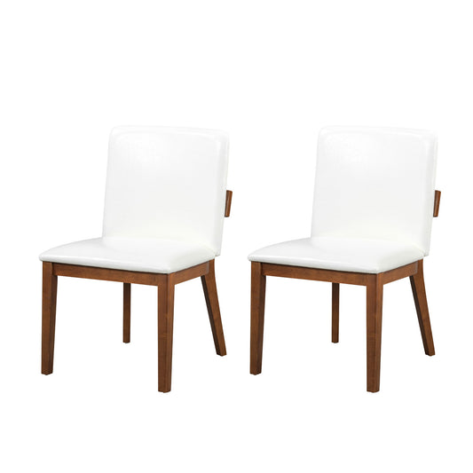 Modern Dining Chairs (Set of 2) With Glossy Upholstery - White / Walnut Hearth and Haven
