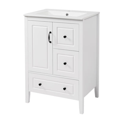 Retro Bathroom Vanity With Sink, Soft Closing Cabinet & Drawers Noble House