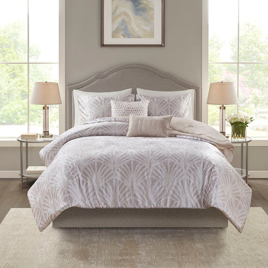 Kiona - 5 Piece Crushed Velvet Comforter Set - Beige