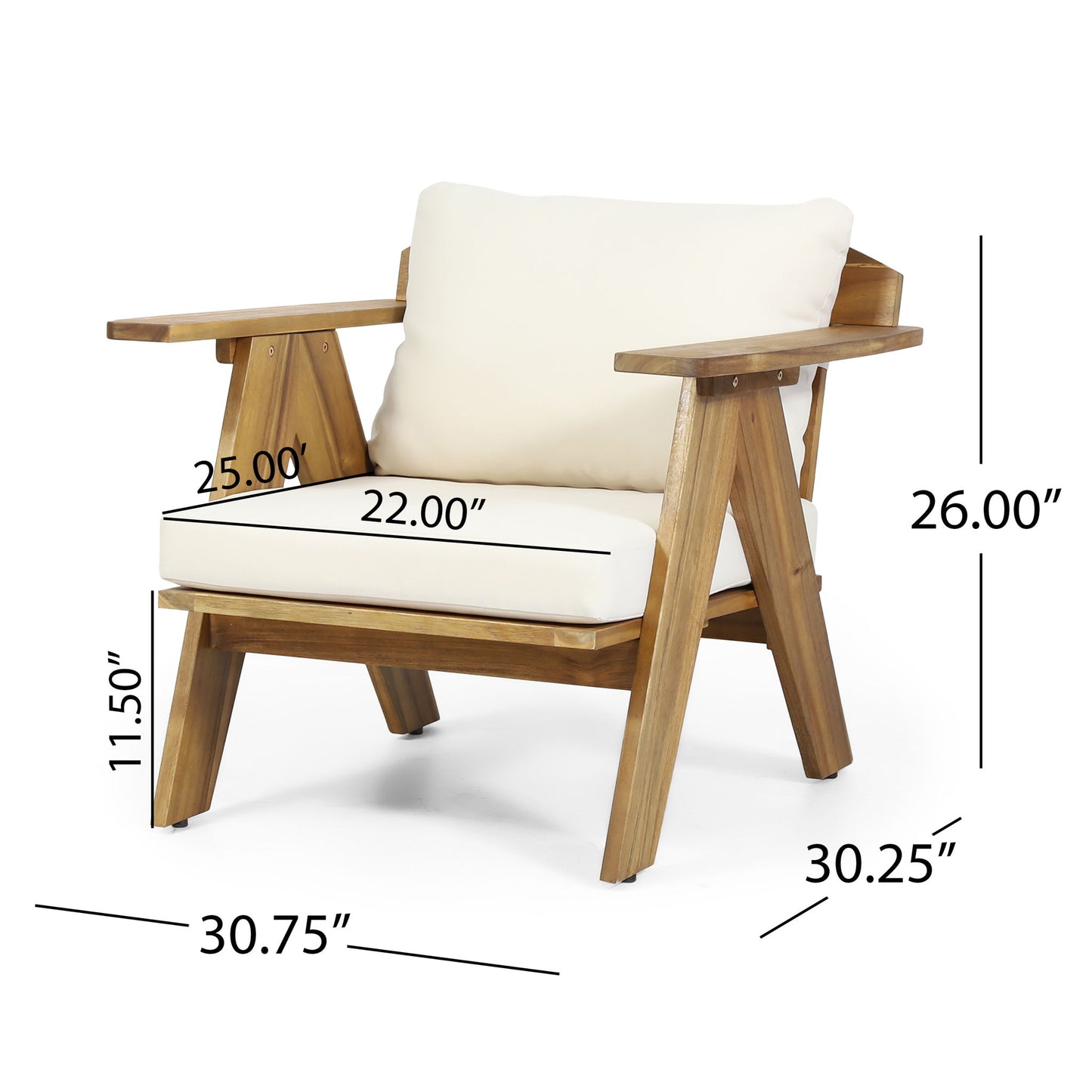 Outdoor Acacia Wood Club Chairs With Cushions (Set of 2) - Teak / Beige Noble House