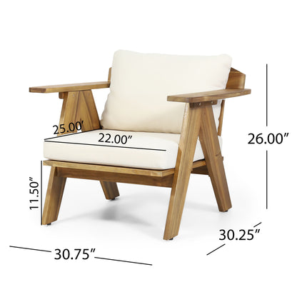 Outdoor Acacia Wood Club Chairs With Cushions (Set of 2) - Teak / Beige Noble House