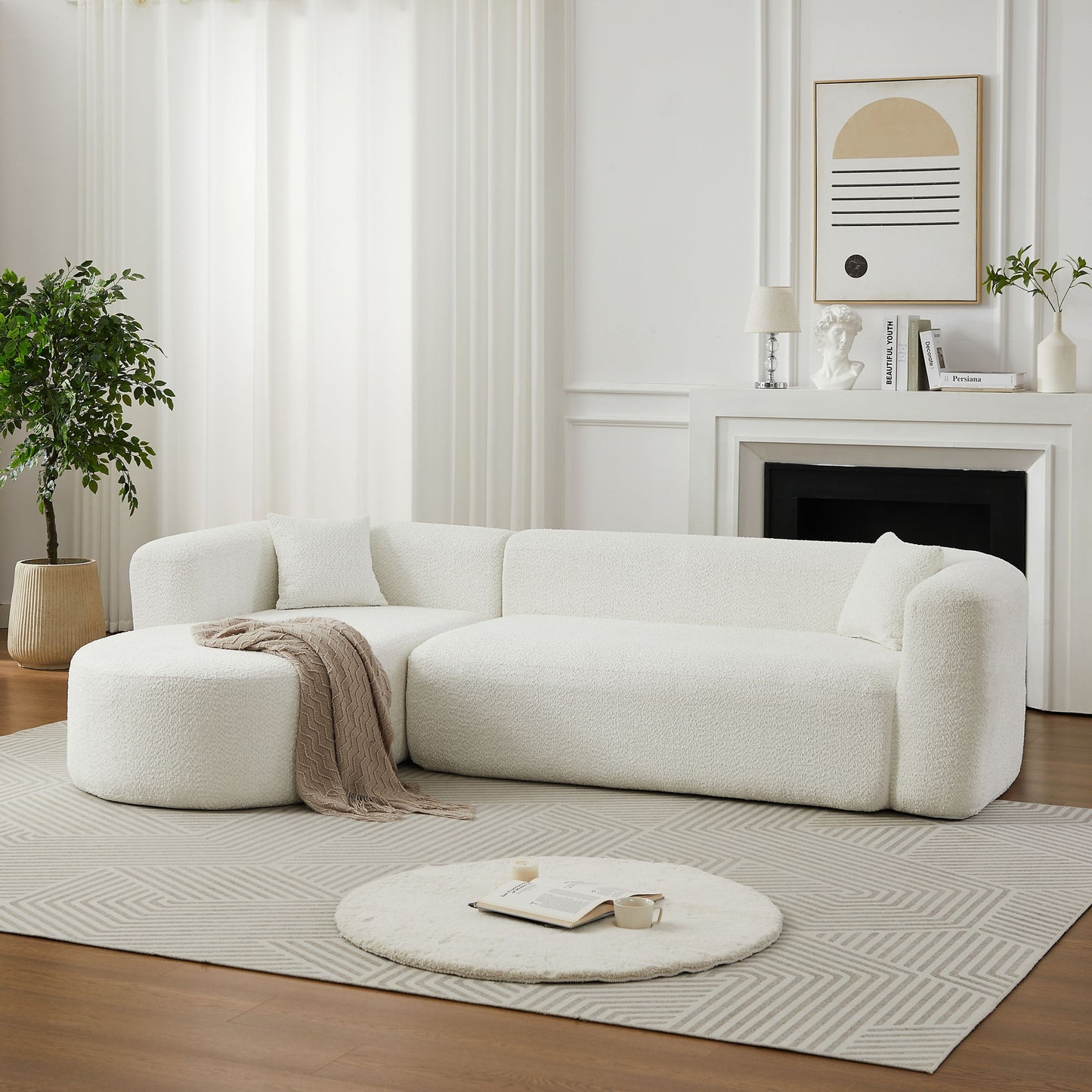 L - Shape Boneless Cloud Couch With 2 Throw Pillows For Living Room Home Essentials