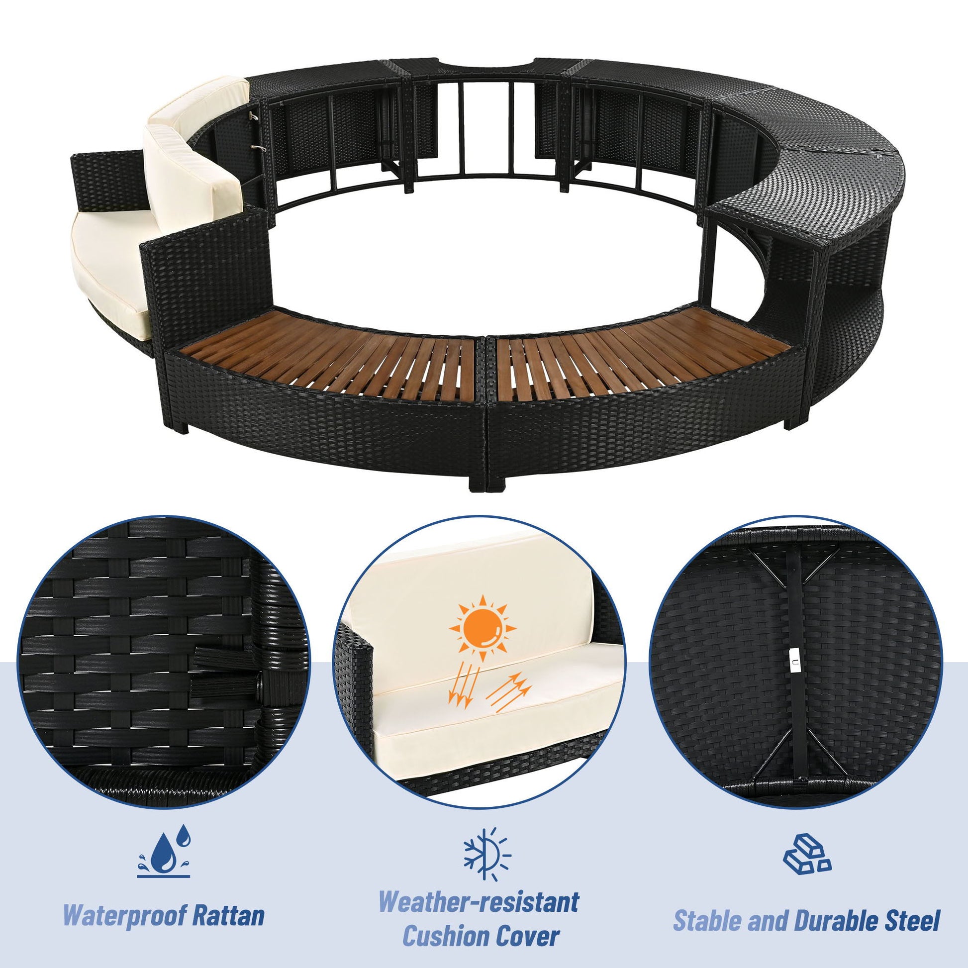 Spa Surround Spa Frame Patio Rattan Sofa Set With Storage Spaces, Mini Sofa And Comfortable Cushion For Patio, Backyard Hearth and Haven