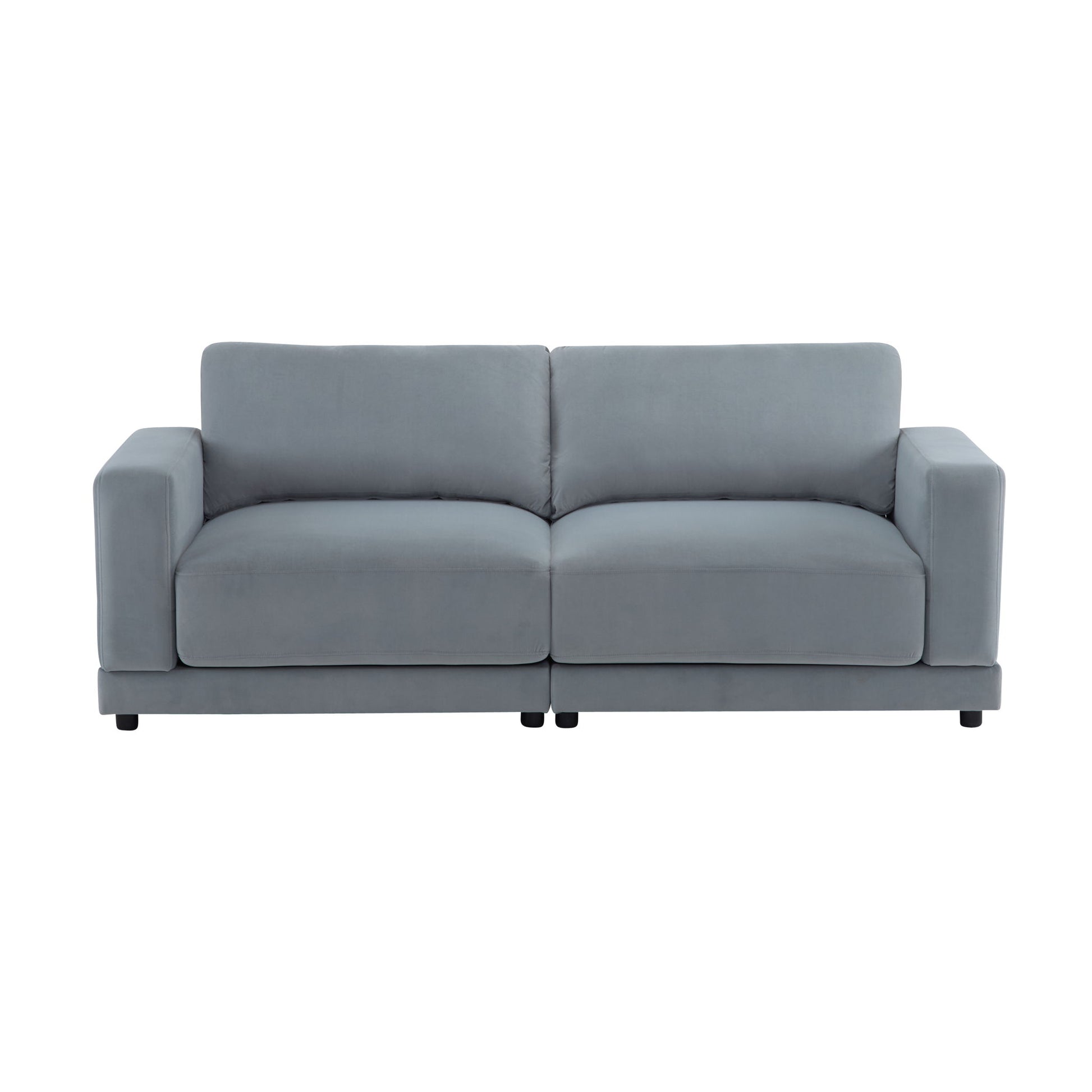 Modern Square Arm Sofa With Soft Fabric Upholstery, Deep Cushions Noble House