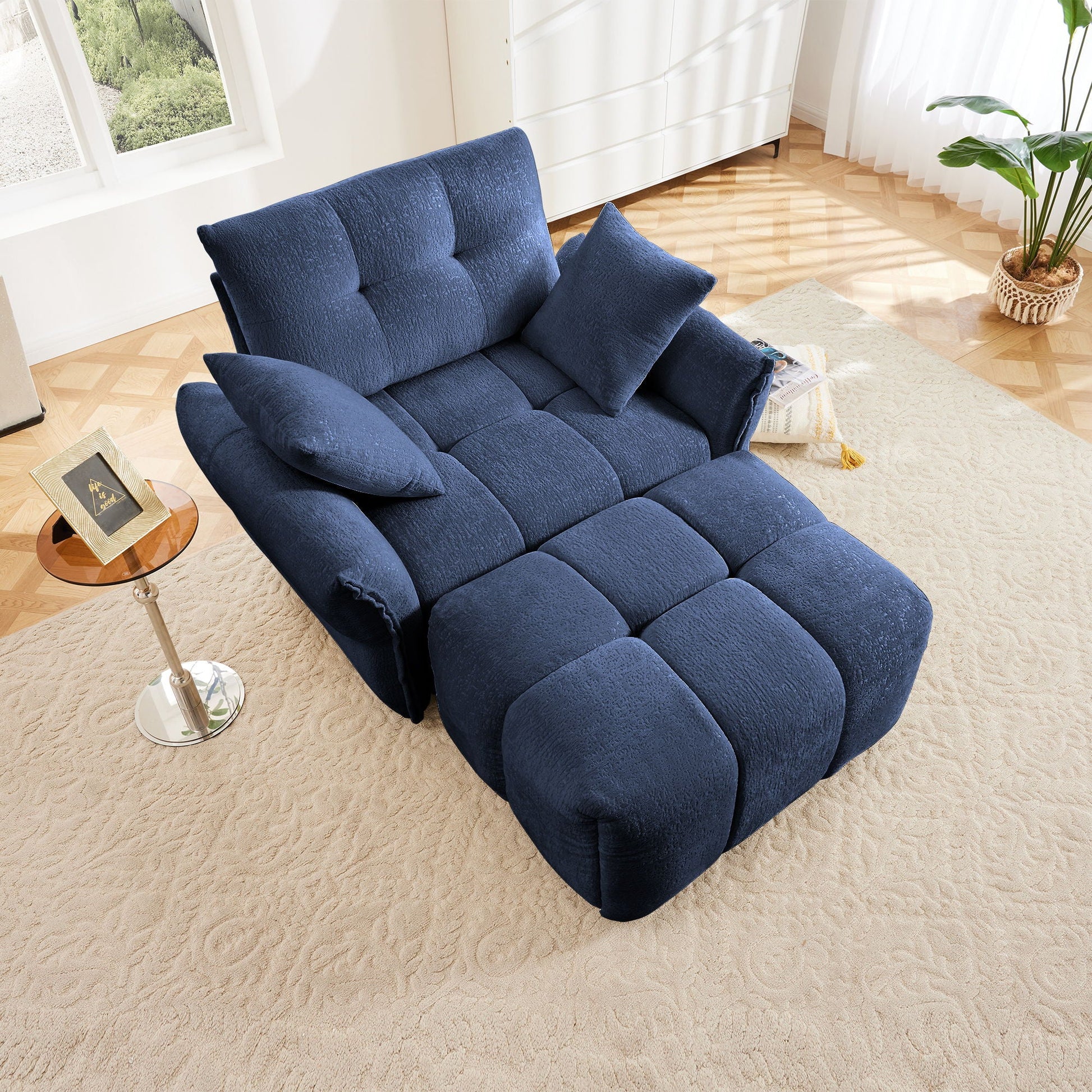 Ergonomic Single Seater Sofa With Ottoman, High Resilience Support Cushions Home Essentials