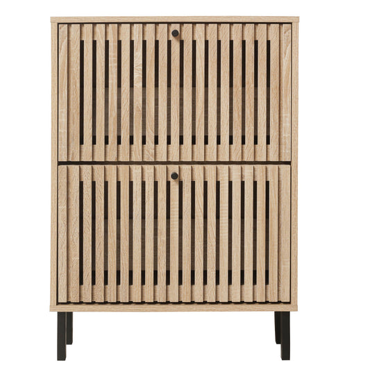 2 Door Shoe Rack, Freestanding Modern Shoe Storage Cabinet, For Entryway - Natural