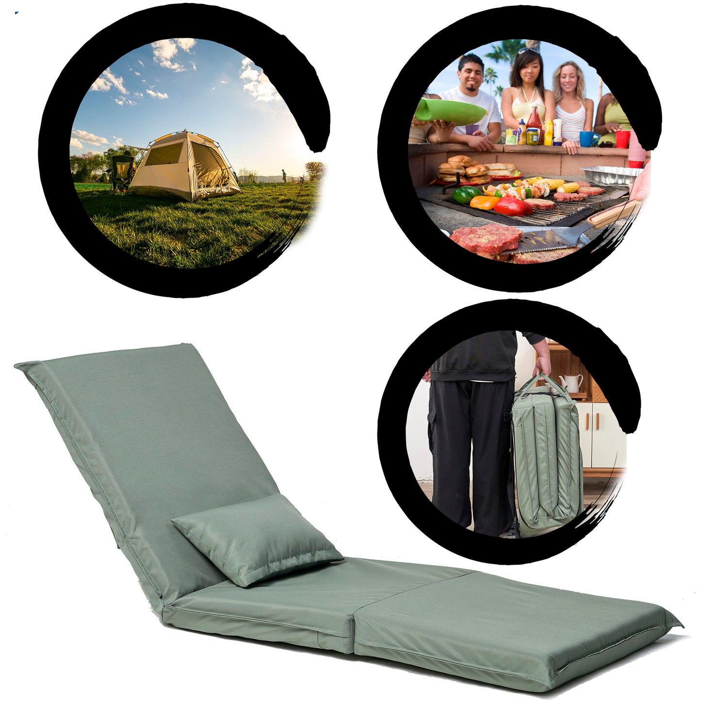 Foldable Portable Camping Chair With Carry Bag 14 Position Adjustable Recliner For Adults Cotton & Metal Frame For Outdoor Travel, Picnic, Or BBQ - Light Green Home Essentials