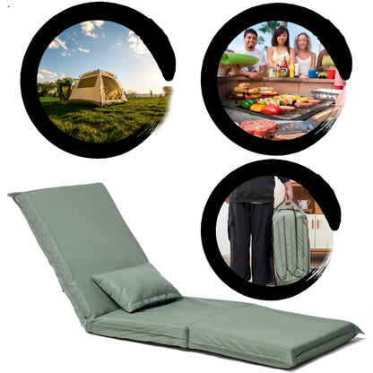 Foldable Portable Camping Chair With Carry Bag 14 Position Adjustable Recliner For Adults Cotton & Metal Frame For Outdoor Travel, Picnic, Or BBQ - Light Green Home Essentials