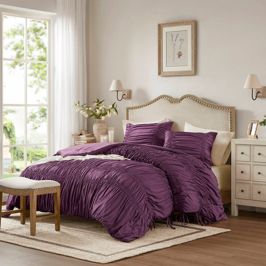 Mia - 3 Piece Queen Comforter Set - Purple 510 Design