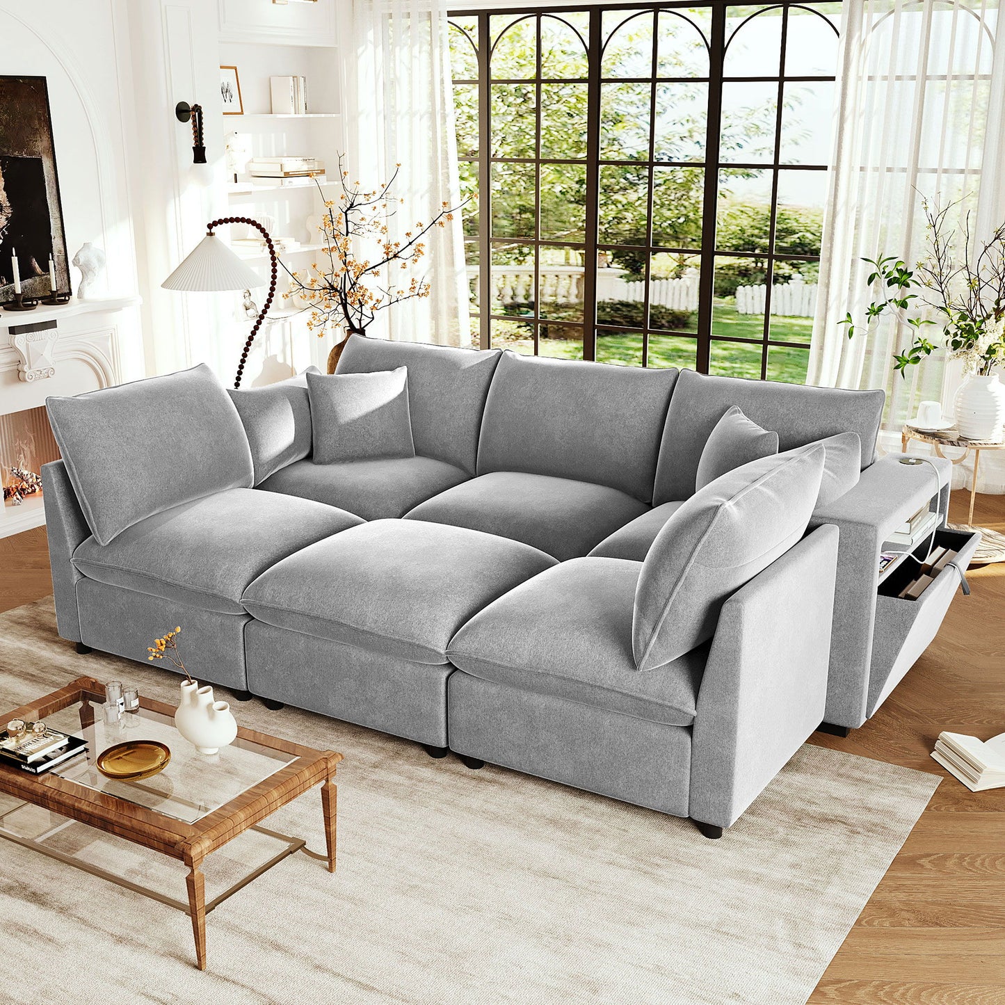 Modern Sectional Sofa U-Shaped With Movable Ottoman Storage Armrests And USB Ports Hearth and Haven