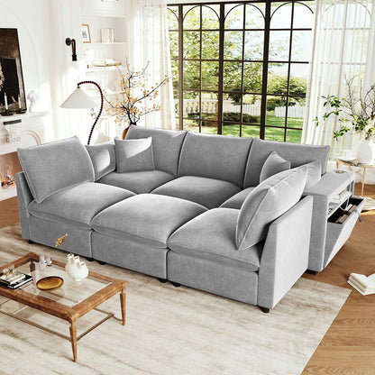 Modern Sectional Sofa U-Shaped With Movable Ottoman Storage Armrests And USB Ports Hearth and Haven