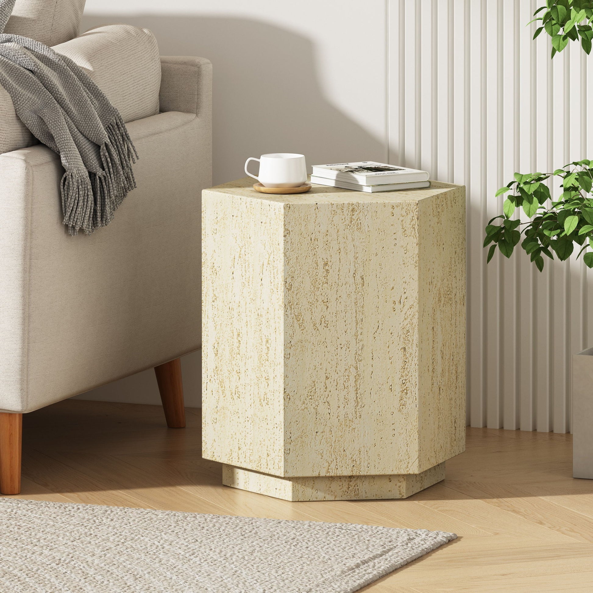 Hexagonal Archaistic Side Table High Quality Magnesium Oxide - Antique Brown Noble House