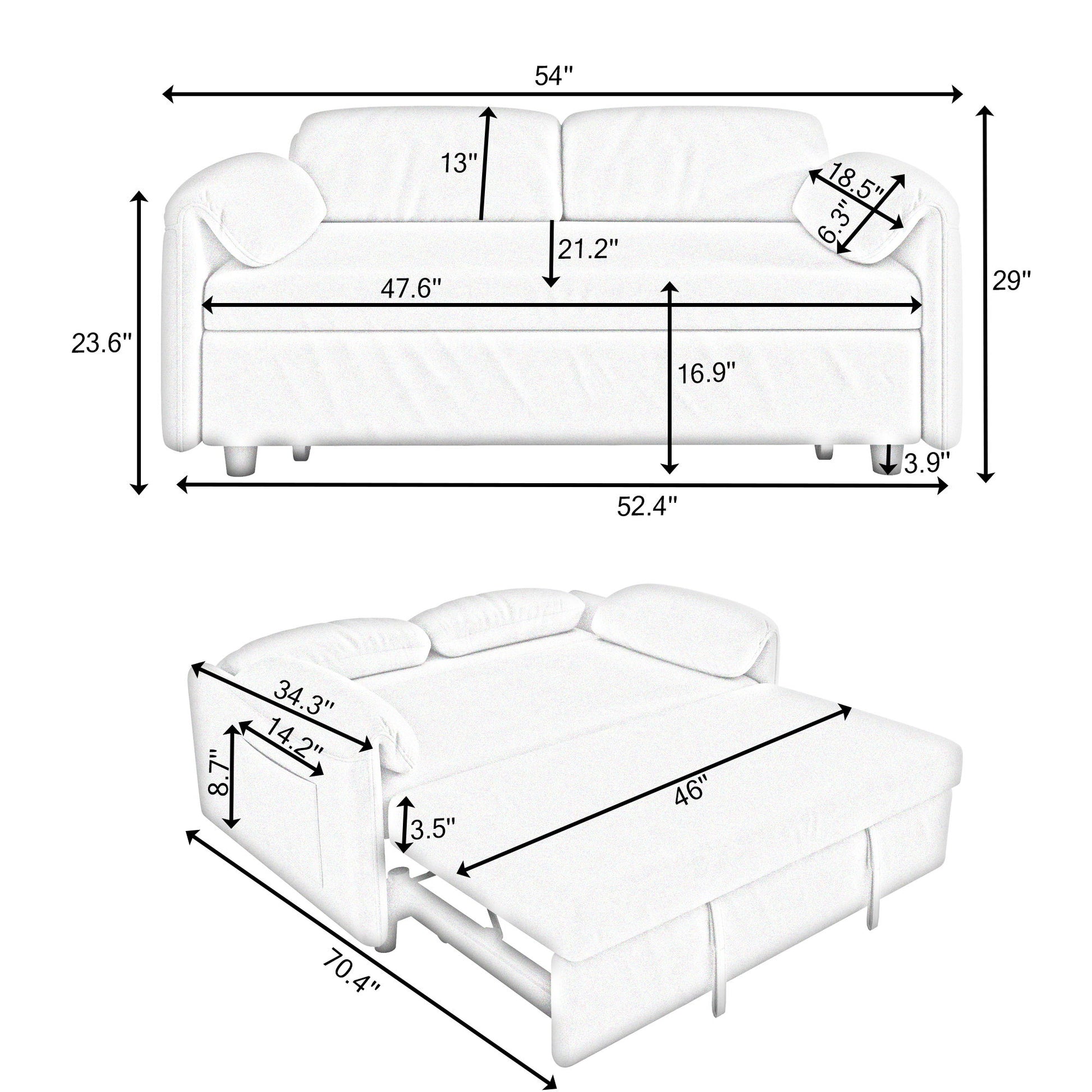Sofa, Dual Purpose Lounge With Retractable Queen Size Bed Home Essentials
