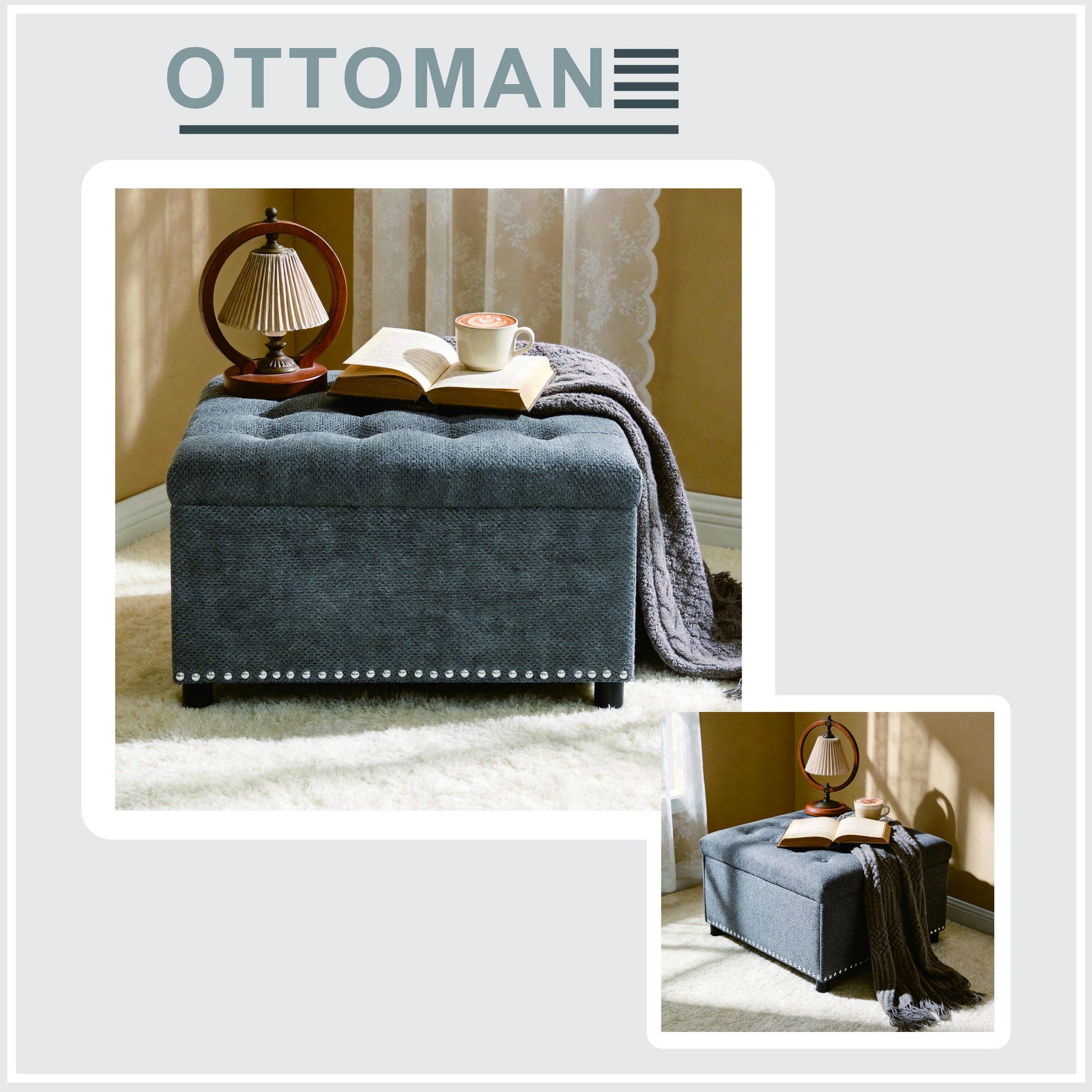 Square Tufted Storage Ottoman With Nailhead Trim Home Essentials