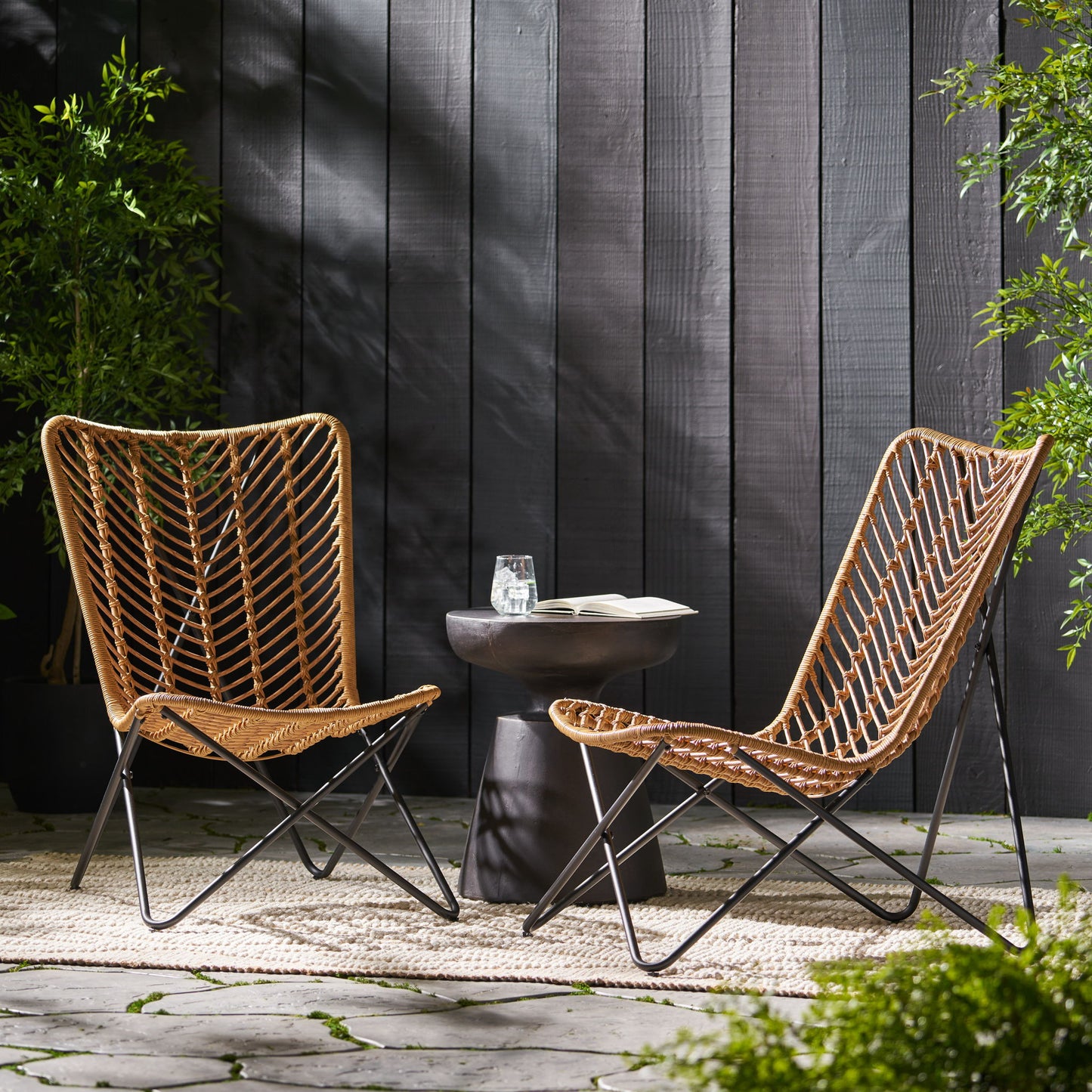 Wicker Chair With Geometric Cross Base, (Set of 2) - Light Brown Noble House