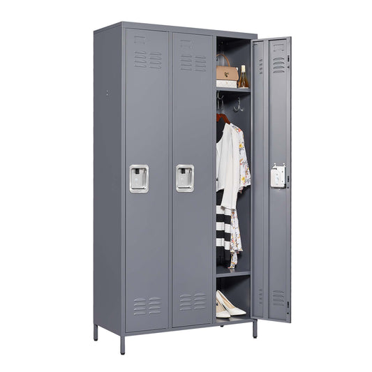 3 Door Lockers With Lock For Home, Gym, Office, School, And Garage - Gray Home Essentials