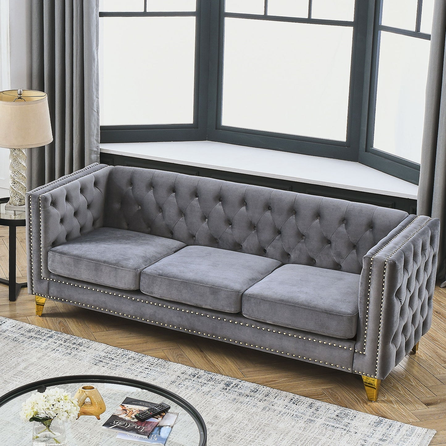 Upholstered Couch Sofa With Button Tufting For Living Room Home Essentials