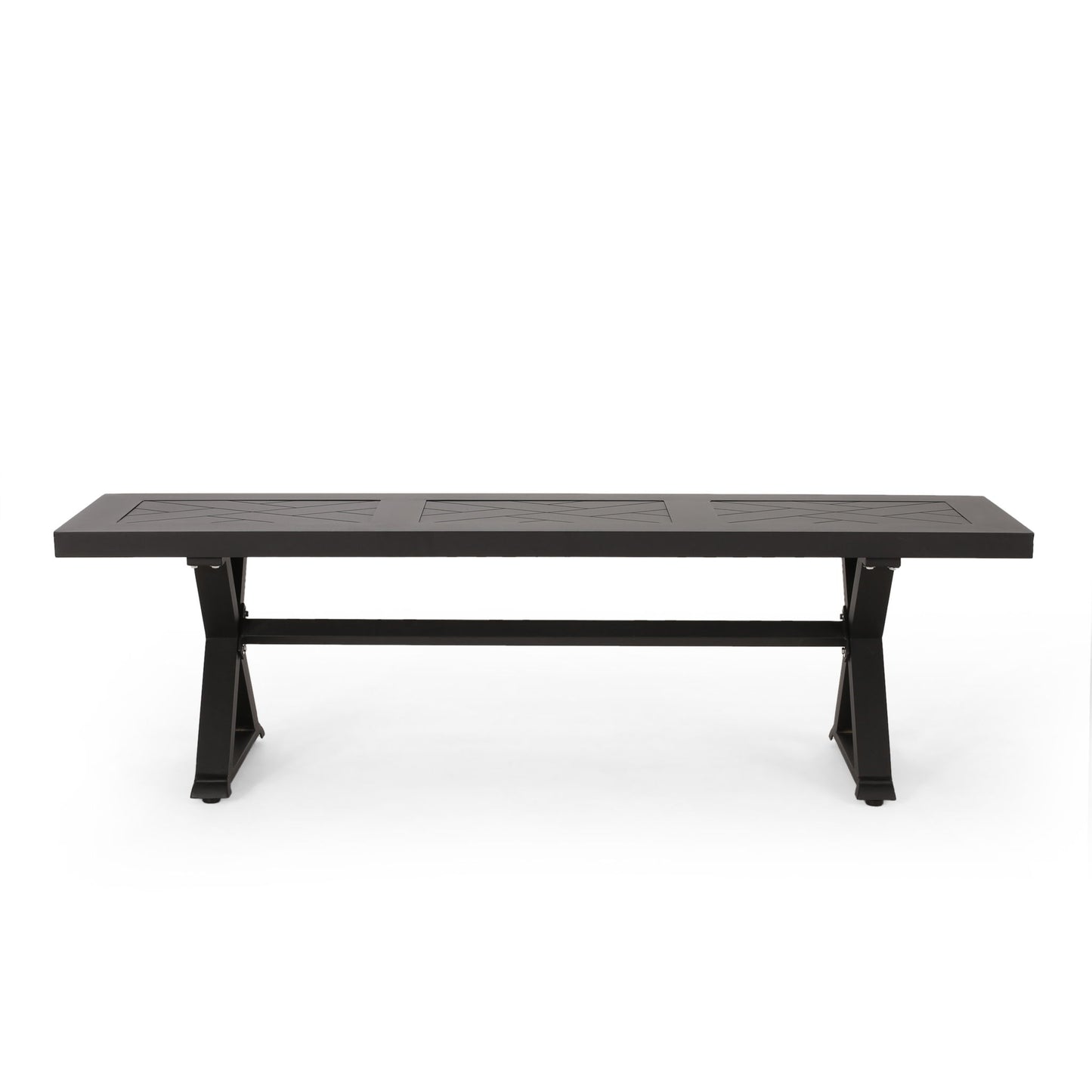 Modern Aluminum Outdoor Dining Bench With X Base Noble House