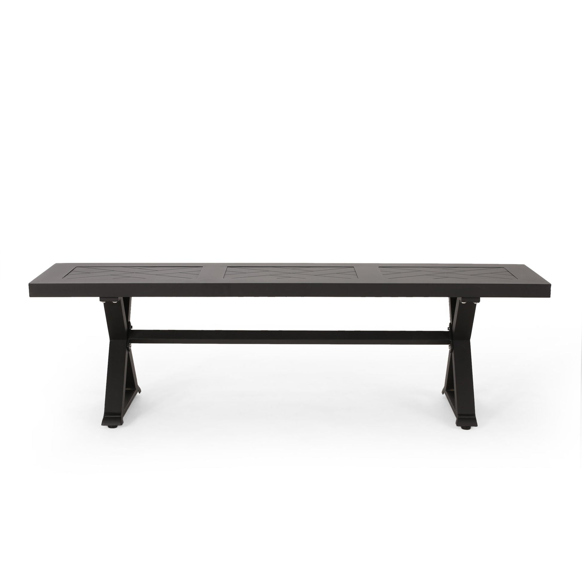 Modern Aluminum Outdoor Dining Bench With X Base Noble House