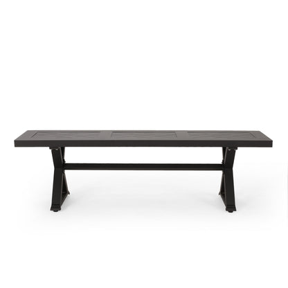 Modern Aluminum Outdoor Dining Bench With X Base Noble House