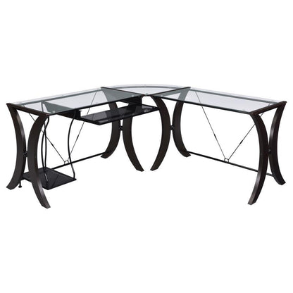 Monterey - Glass Top L-Shape Computer Desk - Cappuccino CoasterEssence