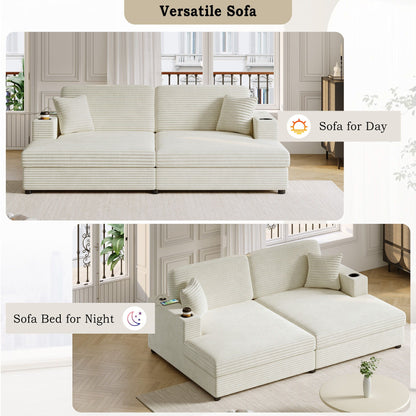 Oversized Loveseat Chaise With 2 USB Ports, 2 Cup Holders And 2 Throw Pillows Hearth and Haven