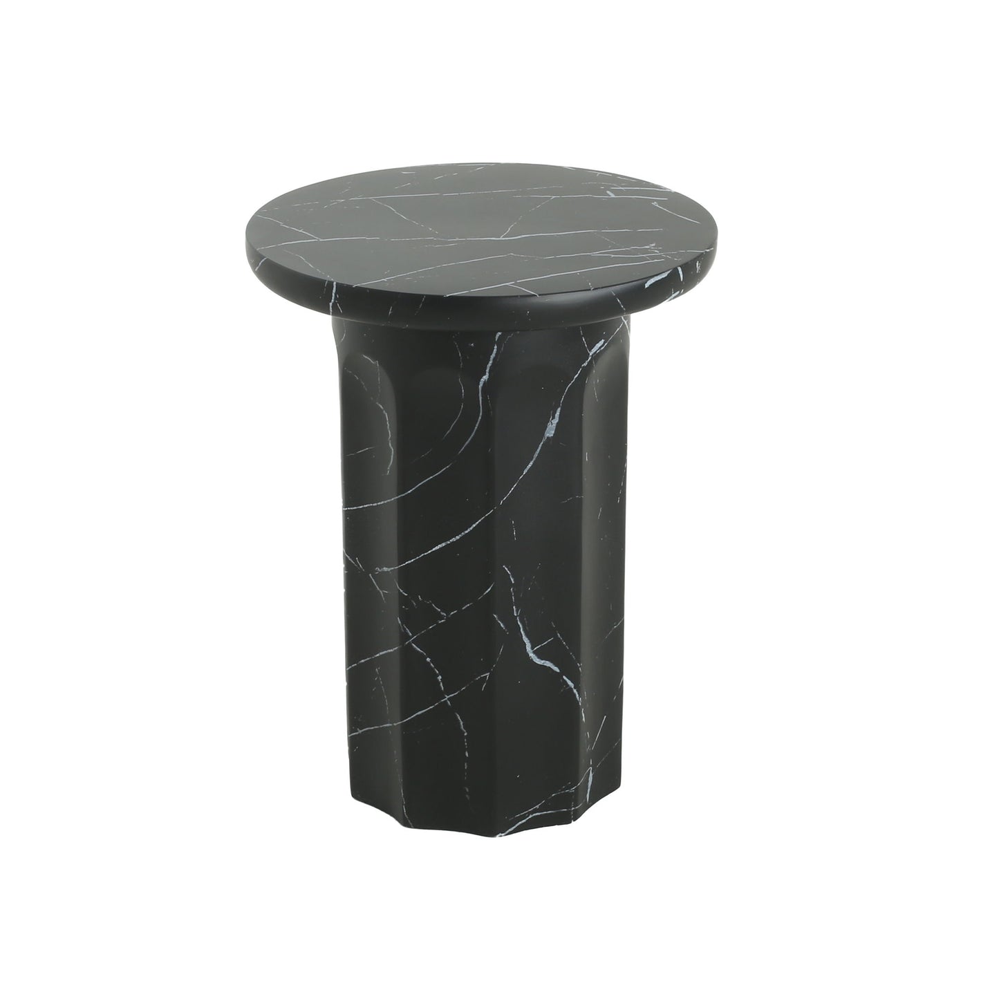 Outdoor Lightweight Concrete BMarble Effect Side Table, Living Room End Table - Black / Marble Noble House
