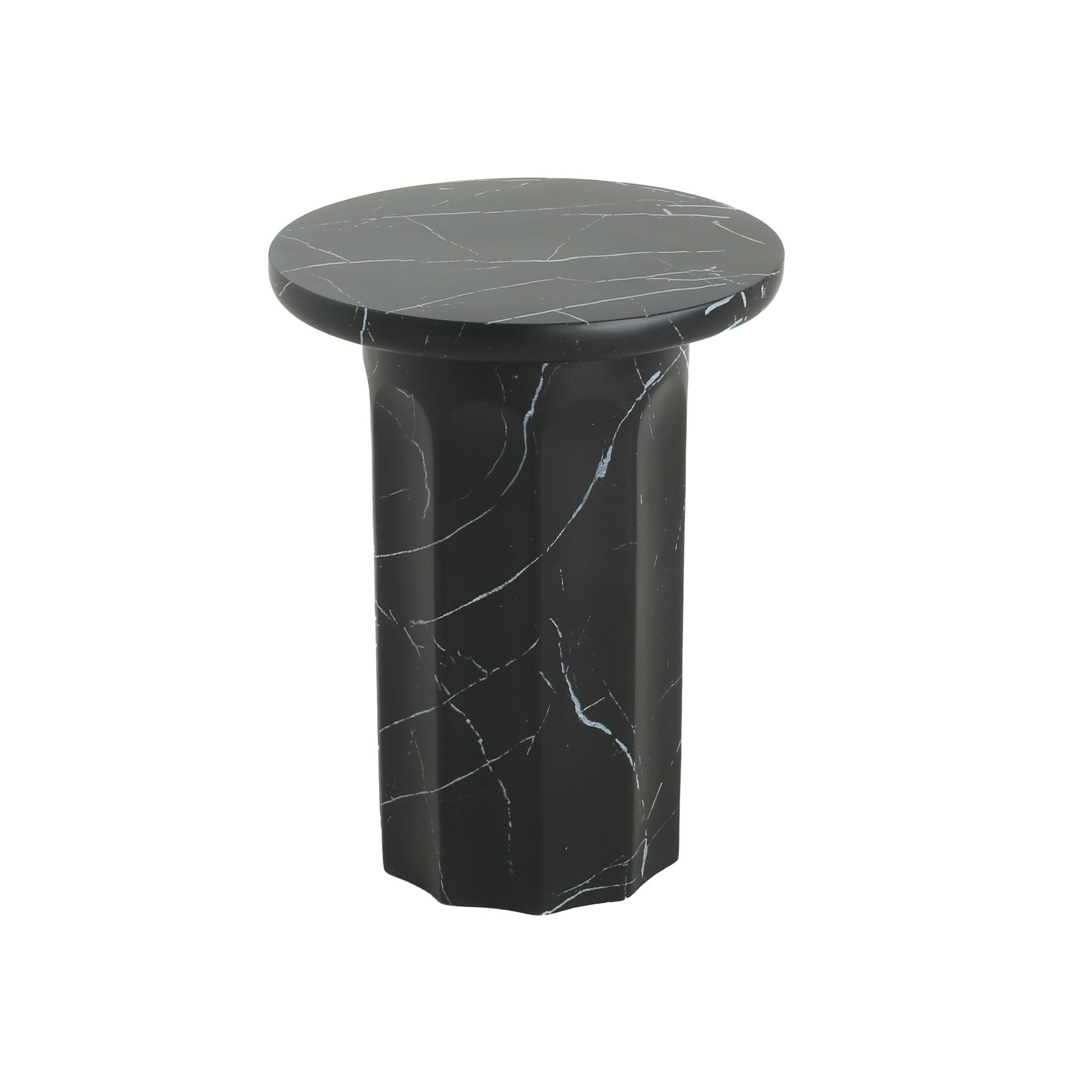 Outdoor Lightweight Concrete BMarble Effect Side Table, Living Room End Table - Black / Marble Noble House
