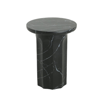 Outdoor Lightweight Concrete BMarble Effect Side Table, Living Room End Table - Black / Marble Noble House