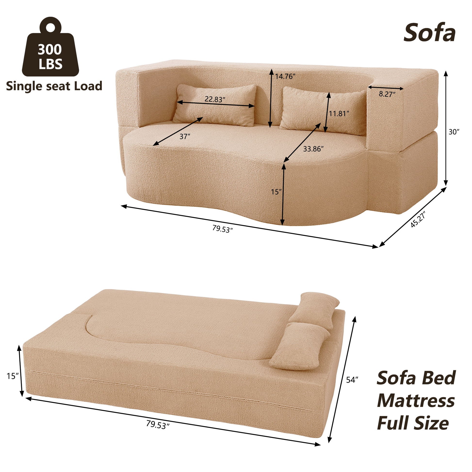 2 In 1 Convertible Full Size Folding Loveseat Couch With Soft Teddy Fabric Home Essentials