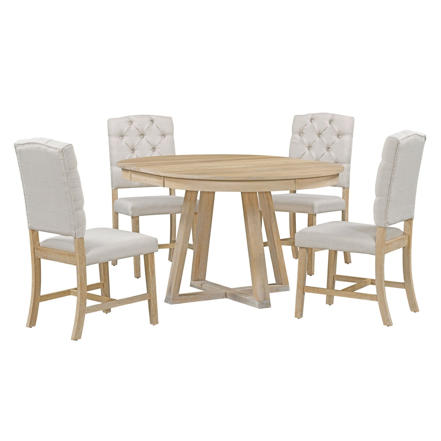 Retro Functional Dining Set, Round Table With Leaf And Upholstered Chairs For Dining Room And Living Room Hearth and Haven