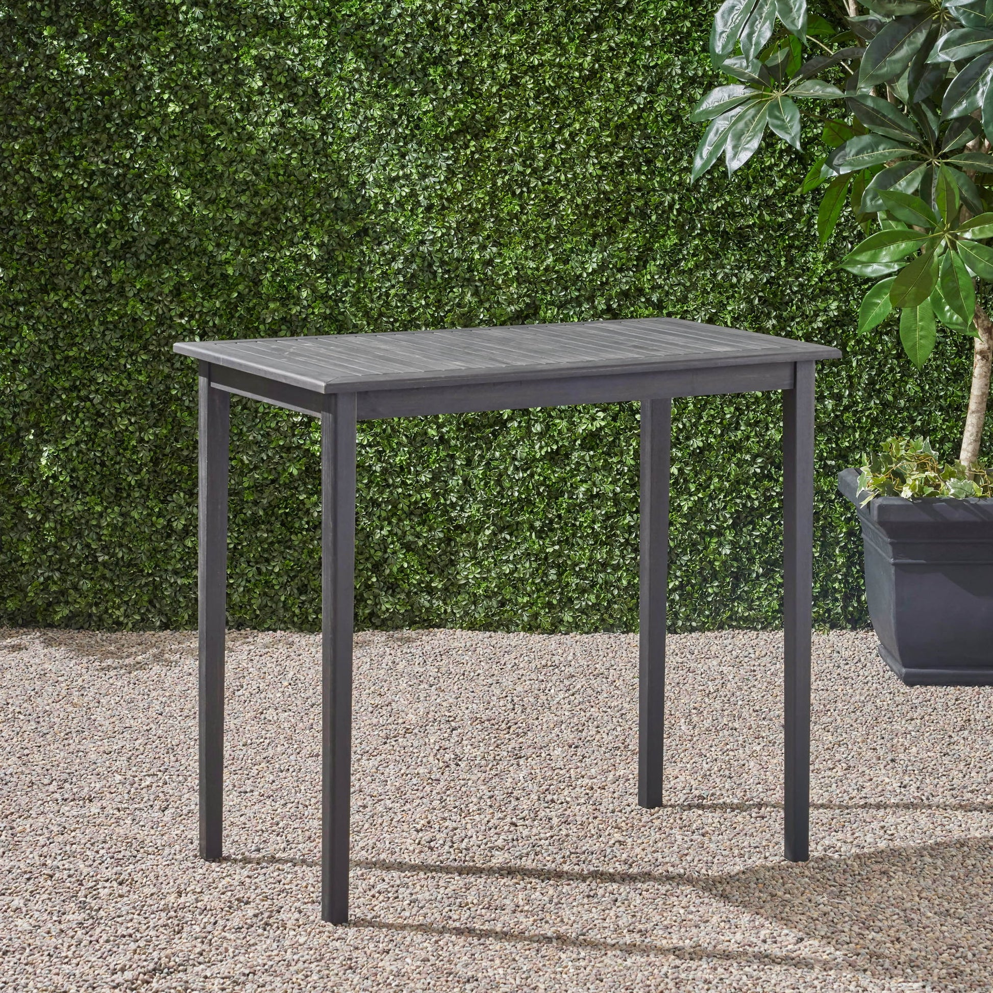 Outdoor Minimalist Acacia Wood Rectangle Bar Table Noble House