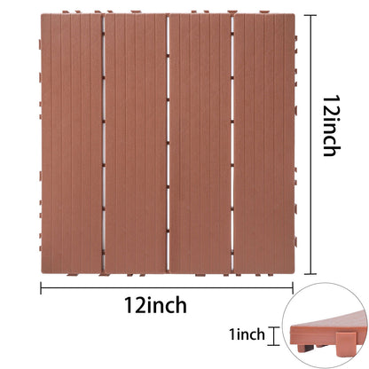 Plastic Interlocking Deck Tiles, Patio Flooring Outdoor Waterproof All Weather Use For Garden Poolside Front / Back Yard (Set of 44) - Mahogany Daily Nest