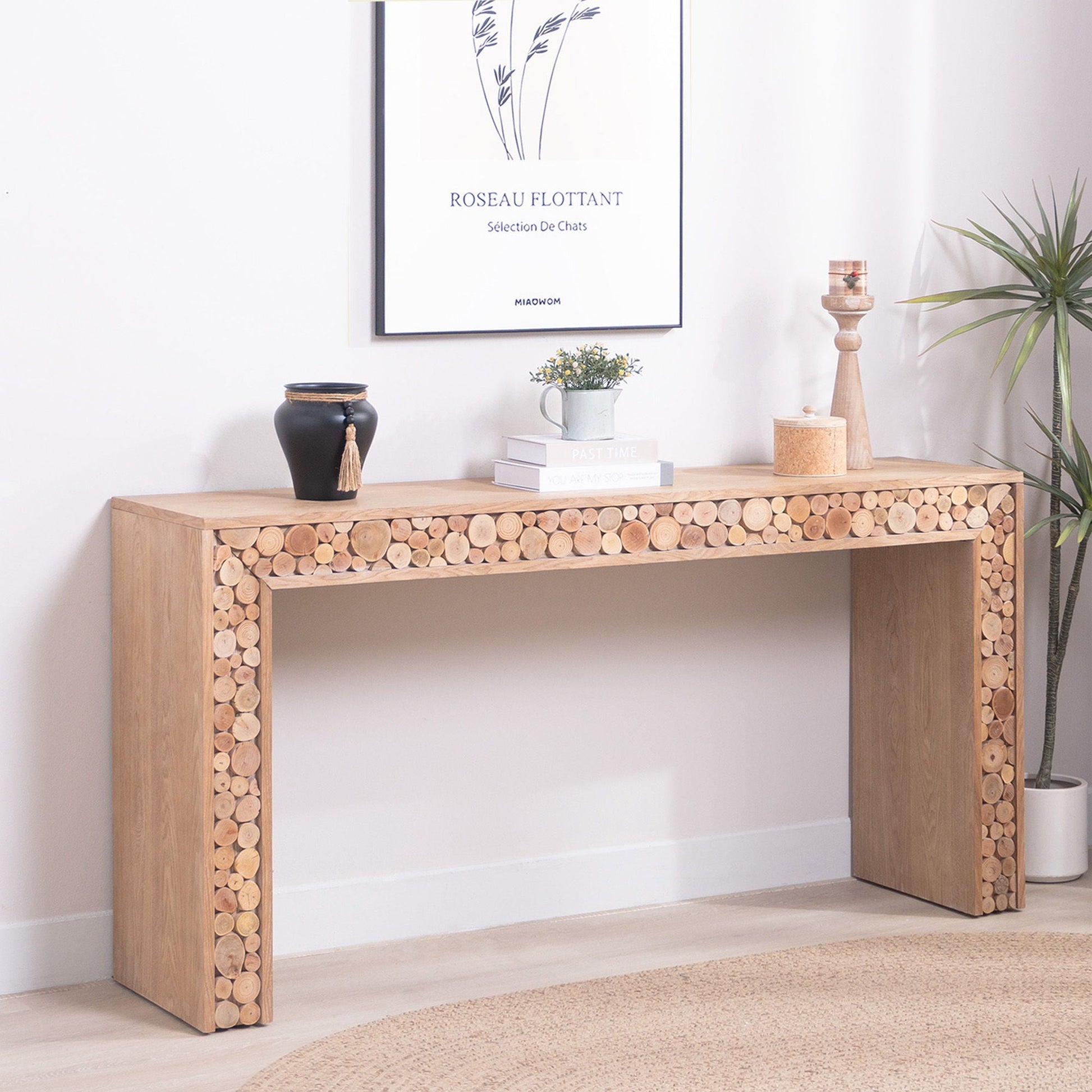 Rustic Wood Console Table With Natural Log Accents, Entryway Table, Narrow Sofa Table, Hallway Accent Table, Modern Farmhouse Style - Natural Home Essentials