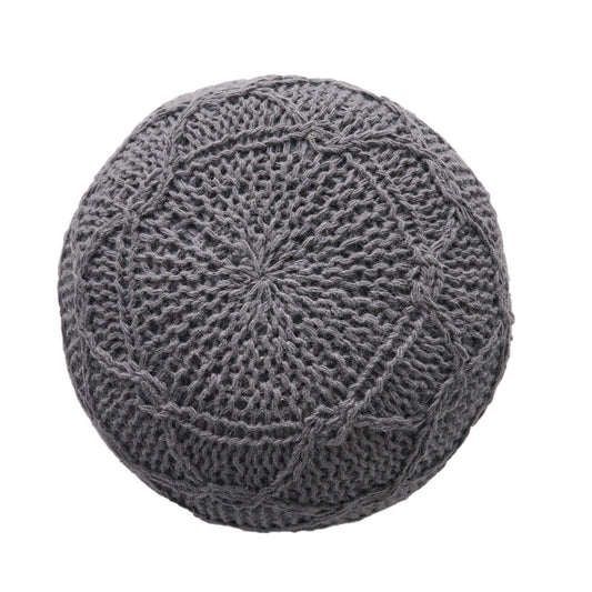 Malibu - Modern Knitted Wool Round Pouf With Handcrafted Design - Charcoal Noble House