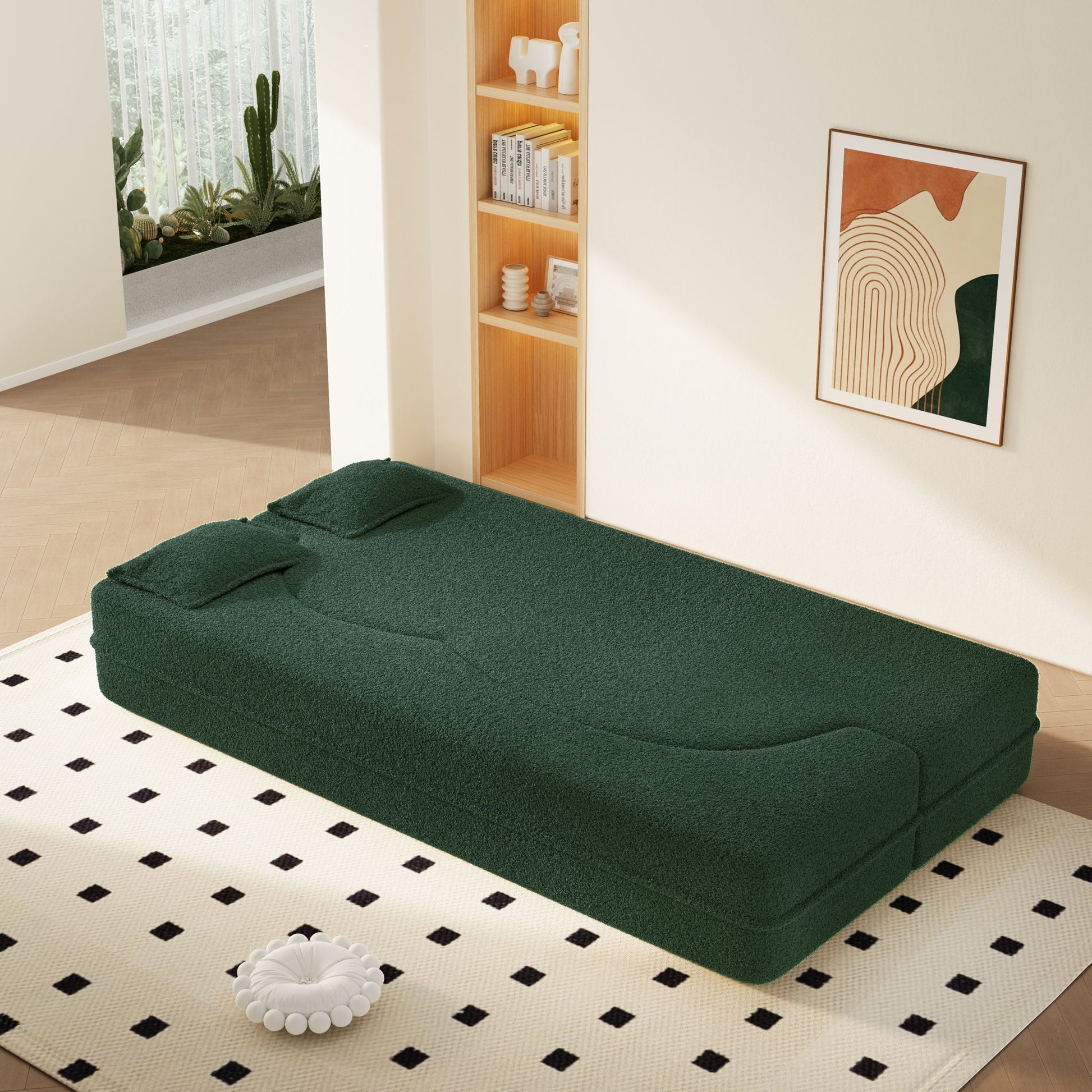 Modern Floor Sleeper Sofa Bed With 2 Pillows, Convertible Twin Size Folding Mattress For Living Room Home Essentials