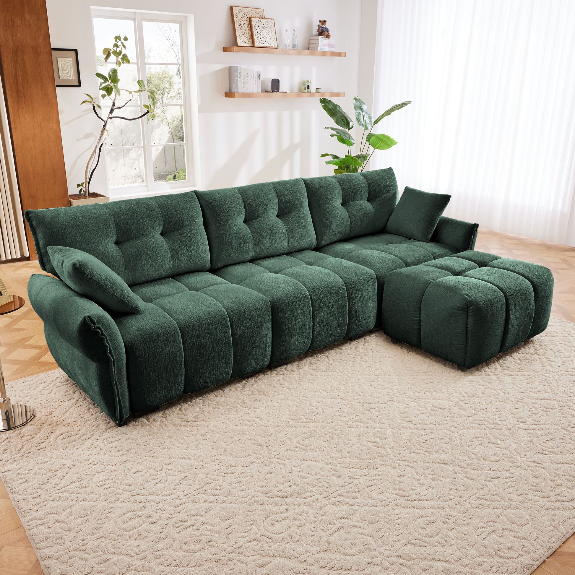 Sofa Set With Ottoman And Pillows, Textured, High Resilience Cushions Home Essentials