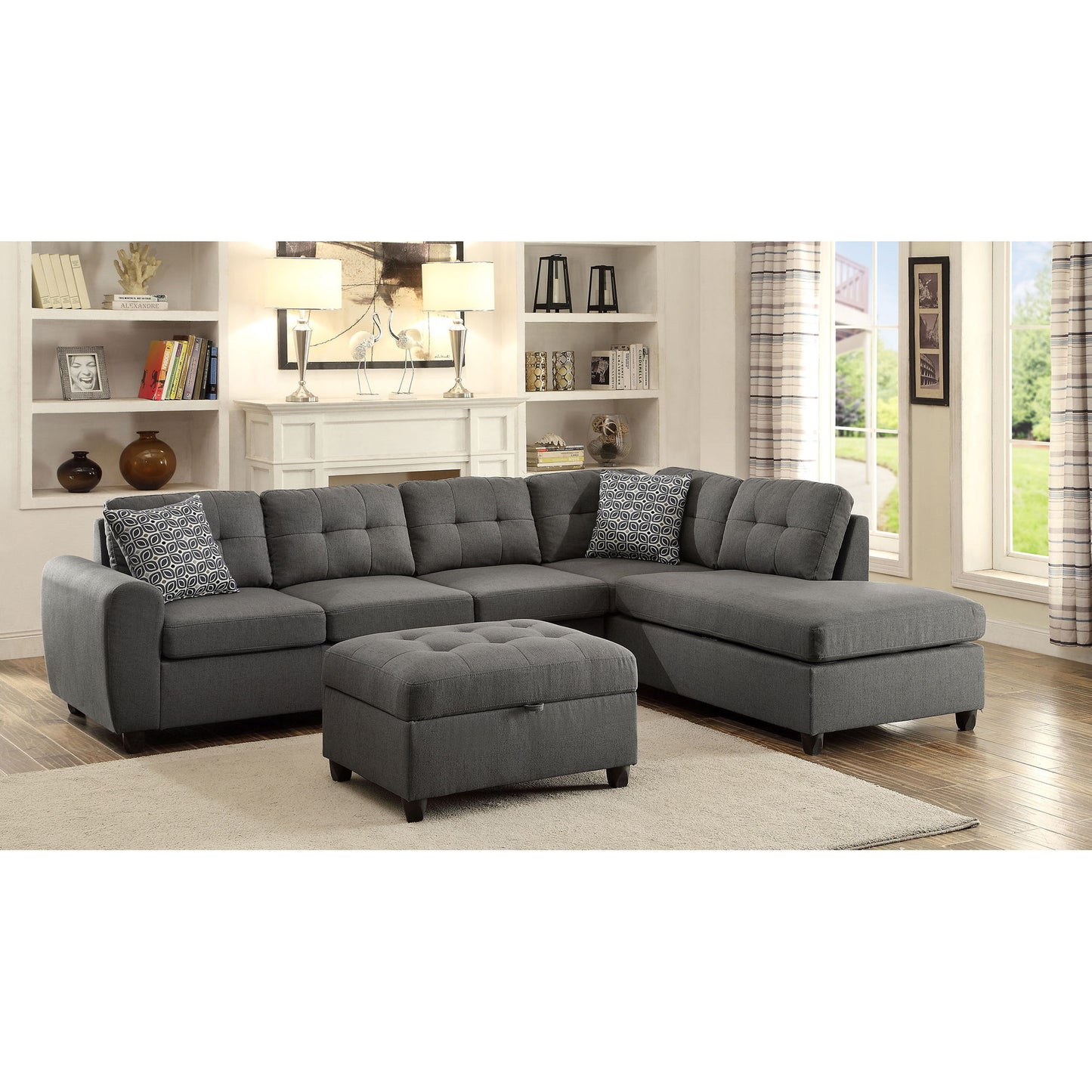 Balta - 2 Piece Loose Back Sectional With Ottoman Upholstered - Gray Furniture Max