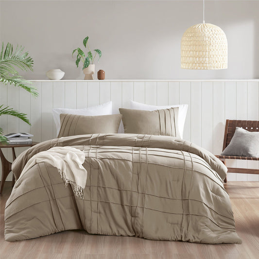 Porter - California King Soft Washed Pleated Comforter Set - Khaki Super Listing